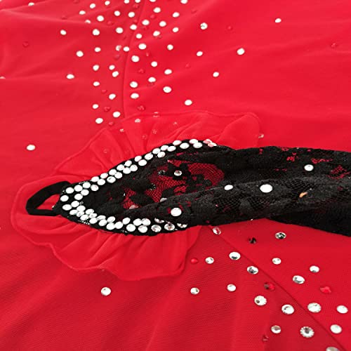 41hy3yoxk2L.jpg Ice Figure Skating Dress Girls Women Black and Red Lace Long Sleeve Competition Dress