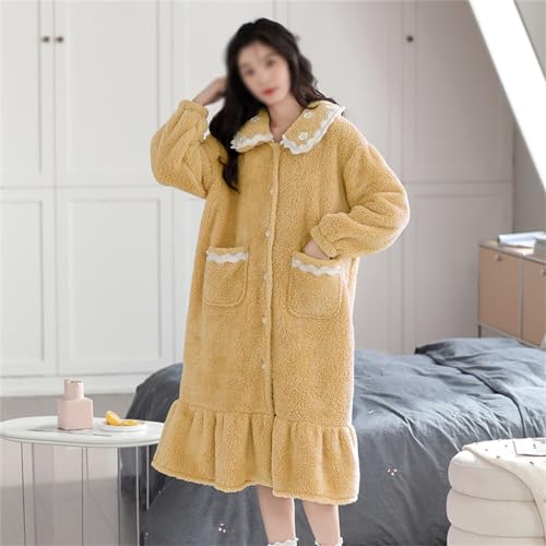 41i1-yorVOL.jpg JSEIAJB Plush Pajama Dress Cardigan Bathrobe Pajamas Pajamas Women's Autumn And Winter Long Thickened