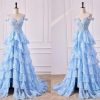 41iYLsN7OmL.jpg Glitter Tiered Tulle Lace Prom Dresses Long for Teens 2024 Spaghetti Straps Formal Wedding Evening Gowns VS035