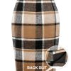 Midi Plaid Skirts for Women Fall Winter Knee Length Pencil Wool Skirt with Slit
