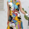 41k06BcW5iL.jpg Tennis Dresses for Women with 2 Pockets Sleeveless Womens Golf Dress Quarter Zip Stand Collar Printed Athletic Dress