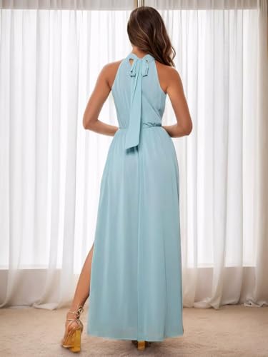 41kBmyIqPhL.jpg Halter Bridesmaid Dresses with Slit Chiffon Formal A Line Evening Gown for Women Long 2025 Flowy JA0095