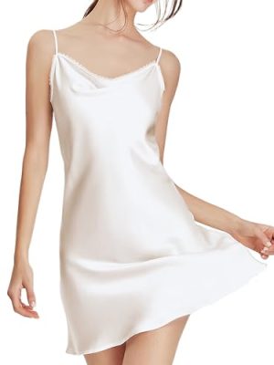 100% Mulberry Silk Nightgown for Women - 19 Momme Silk Sexy Lingerie, Sleeveless Slip Dress