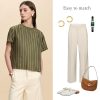 Women 100% Silk Tee Shirts Short Sleeve Striped T-Shirt Summer Business Casual Mulberry Silk Tshirts Crewneck Tops