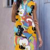 41mAy8H7HPL.jpg Tennis Dresses for Women with 2 Pockets Sleeveless Womens Golf Dress Quarter Zip Stand Collar Printed Athletic Dress
