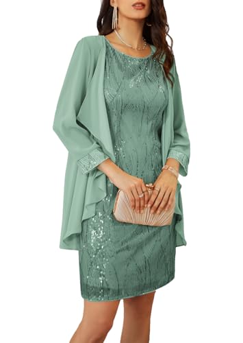 41n2zQ4Q1lL.jpg Women's Sequin Dress - Wedding Guest & Mother of The Bride Formal Dress - Two Piece Knee Length