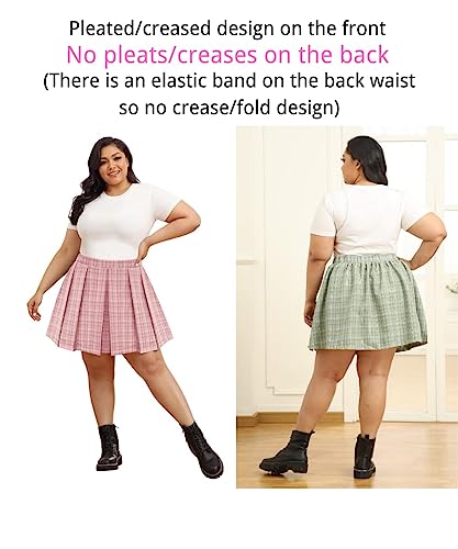 Plus Size Basic Versatile Stretchy Elastic Waist Flared Casual Mini Skater Skirt/Pleated Plaid Skirt for Women XL-5XL