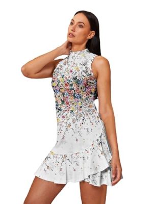 Women's Tennis Dresses Summer Sleeveless Plaid Athletic Dress for Women Standing Collar Ruffled Hem Midi Dresses