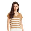 Women's Silk Cashmere Classics V-Neck Striped T-Shirt Loose Casual Summer Tee