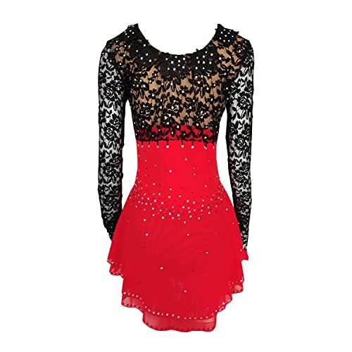 41oQ79fl2JL.jpg Ice Figure Skating Dress Girls Women Black and Red Lace Long Sleeve Competition Dress