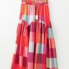 Women's Multicolour Plaid Print Ruched High Waist Casual Maxi Skirt