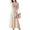 Women O-Neck 100% Solid Wool Slim Fit Dress Long Sleeve Knitted Long Pullover Dress Sweater