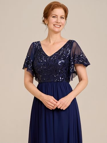 41q5yFFZEcL.jpg Women's Formal Dress V-Neck Sequin Applique Ruffles Sleeves Backless A-Line Evening Dresses 01583