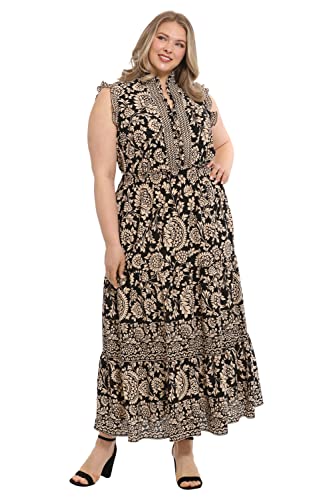 Women's Smocked Waist Boho Flattering Ruffle Maxi