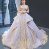 Gold Lace Beading Wedding Dresses for Women Tulle Prom Quinceanera Dress Off The Shoulder 2025