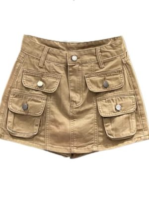 American Casual Pocket Work Denim Skirt for Women in Summer Slimming Short Pants