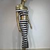 Women Stripe Off Shoulder Crop Top and High Waist Skirt Two Piece Sets Celebrity Evening Club Party Outfits