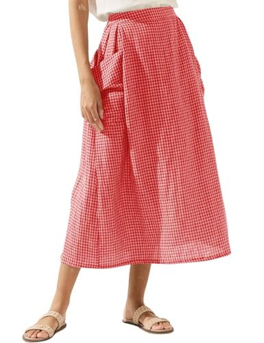 41sCqLCHHFL.jpg Plaid Skirts for Women Elastic Waist Midi Skirt with Pockets Vintage Flowy Gingham Long Skirt