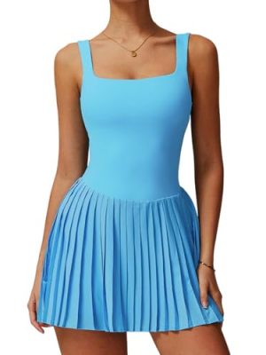 Tennis Skirt with Inner Lining Golf Pleated Skirt Suit Double Layer Design Dresses Workout Dress with Pockets