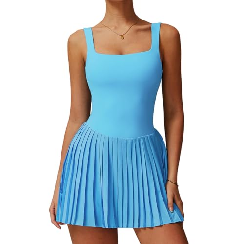 Tennis Skirt with Inner Lining Golf Pleated Skirt Suit Double Layer Design Dresses Workout Dress with Pockets