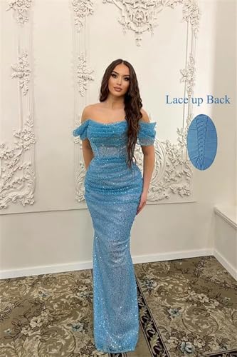 41tUmjfIeSL.jpg Women's Sparkly Sequin Prom Dress Long Off Shoulder Formal Dresses 2025 Elegant Ruched Evening Gowns Glitter JA0038