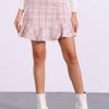 41uPfPlBHUL.jpg Women's Plaid Skirts Ruffle Hem Button Decor Tweed Mini Skirt