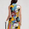 41uQA528MpL.jpg Tennis Dresses for Women with 2 Pockets Sleeveless Womens Golf Dress Quarter Zip Stand Collar Printed Athletic Dress
