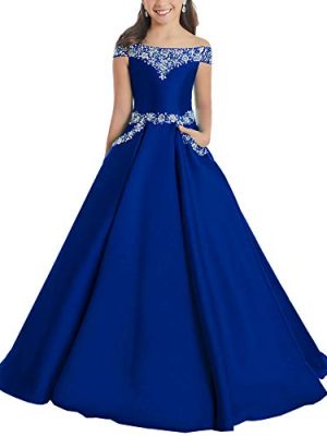 Flower Girls Off The Shoulder Pageant Dresses Long Princess Birthday Formal Party Ball Gowns Aline with Pockets