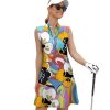 41wFzwsc8JL.jpg Tennis Dresses for Women with 2 Pockets Sleeveless Womens Golf Dress Quarter Zip Stand Collar Printed Athletic Dress