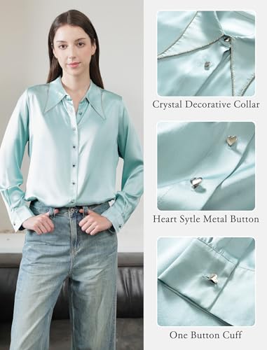 Silk Blouses for Women Long Sleeve Women’s 100% Pure Silk Blouses Elegant Button Down Shirt Smooth Tops Cool Shirts