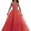 Girls' Off The Shoulder Pageant Dresses Tulle Aline Princess Prom Dress Formal Ball Gowns TF017