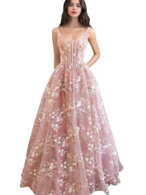 Elegant Tulle Prom Dresses for Teens Retro A Line Square Neck Formal Evening Party Gowns 2024