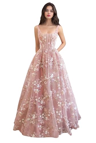 Elegant Tulle Prom Dresses for Teens Retro A Line Square Neck Formal Evening Party Gowns 2024