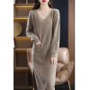 Women 100% Cashmere Wool Dress Sweater Long High-Grade Knitted V-Neck Pullover Solid Wool Dress