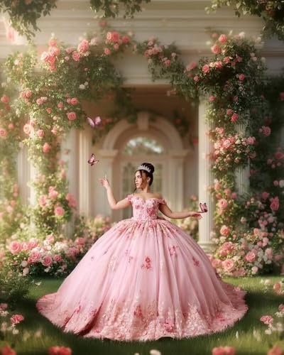 Sweetheart Tulle Quinceanera Dresses for Women Off The Shoulder Ball Gown with Train Lace Beaed Sweet 15 16 Dress