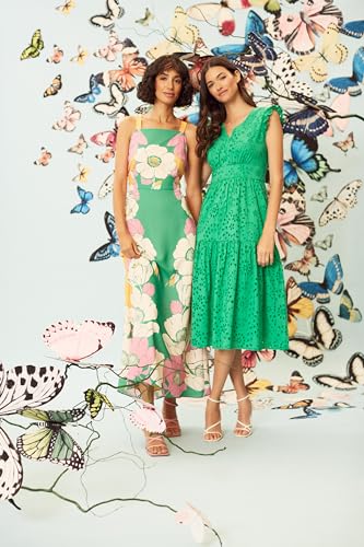 512egYmWaL.jpg Women's Sleeveless V-Neck with Ruffle Shoulder Detail and Tiered Skirt