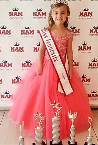 Girls' Off The Shoulder Pageant Dresses Tulle Aline Princess Prom Dress Formal Ball Gowns TF017