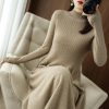 Women Pullover 100% Cashmere Wool Dress Premium Soft Knit Half Turtleneck Long Dress Sweater