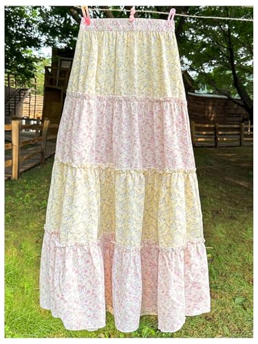 Women's Plaid Print Tiered Layer A Line Ruffle Hem Loose Fit Casual Long Maxi Skirts