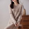 Women O-Neck 100% Solid Wool Slim Fit Dress Long Sleeve Knitted Long Pullover Dress Sweater