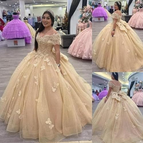 519WlUpwsUL.jpg Quinceanera Dress Sparkling Butterfly Long Ball Gown Prom Dress Lace Appliques Party Ball Gown Sweet 15 Dress