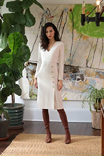 51B7rlYrLnL.jpg Women's V-Neck Midi with Side Skirt Buttons Detail