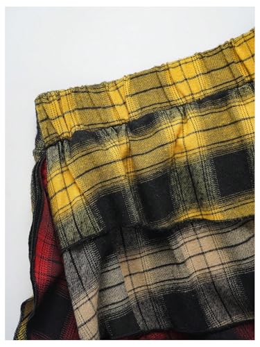 51CX6cfX3dL.jpg Women's Plaid Skirt Low Waist Asymmetrical Tiered Ruffle Y2k Mini Skirts