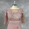 Lace Mother of The Bride Dresses for Wedding 3/4 Sleeves Chiffon Long Formal Evening Gown for Women