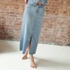 Jeans for Women High Rise Frayed Hem Front Slit Maxi Jean Skirt 36-Inch, Sizes 0-12
