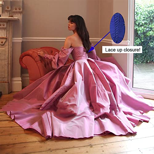 51NUyc6ThFL.jpg Long Puffy Sleeve Prom Dresses Princess Ball Gown for Women Satin Formal Party Wedding Evening Dress