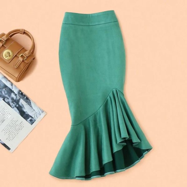 51OQGAw0kcL.jpg Long Mid- Skirt Women Size Mermaid Style Ladies Waist Ruffles Winter Skirts