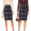 Womens Knee Length Elastic Waist Stretchy Bodycon Plaid Business Pencil Skirt