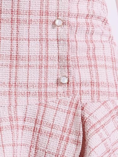 51Q4JybEyL.jpg Women's Plaid Skirts Ruffle Hem Button Decor Tweed Mini Skirt