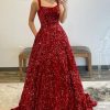 Spaghetti Straps Sequin Prom Dresses 2025 Long Sparkly A Line Formal Ball Gowns with Pockets YZTS228